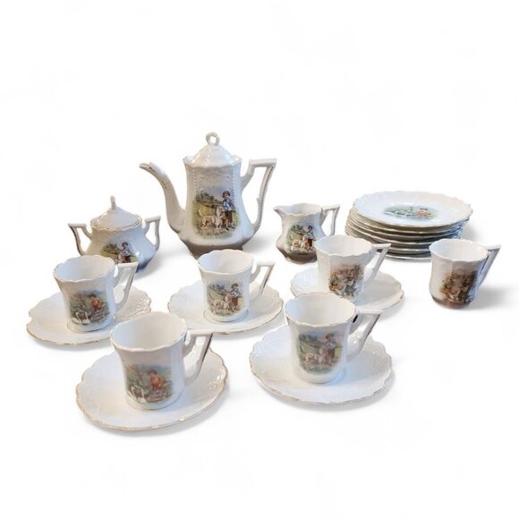 Antique 22-Piece Child Tea Set with Animal Scenes, German Victorian 1880s‎ *See - Picture 8 of 16